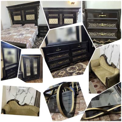 1 bed 2 side table 1 dressing table 1 wall drop 2 sofa 1 table