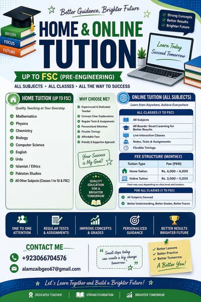 Home tution and online tution upto FSC