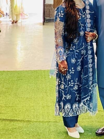 Royal blue colour long shirt and kapri dopata ready to wear dress