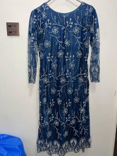 Royal blue colour long shirt and kapri dopata ready to wear dress