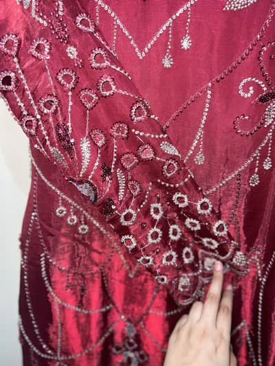 Slik long shirt with kapri with dopata mehroon bridal colour