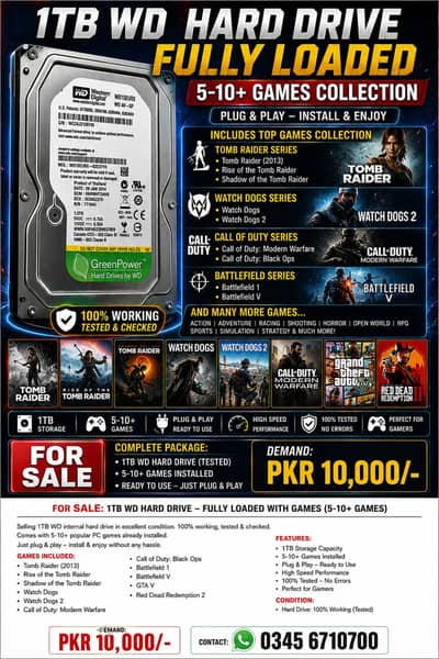 1TB WD Hard Drive – 100% Tested | Excellent Condition | PKR 10,000