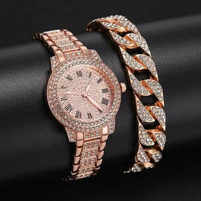women's Roman Dial Quartz Watch With Crystal Bracelet