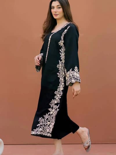 2 pcs dress PC cotton stuff shirt 3mm sequence embroidery trouser