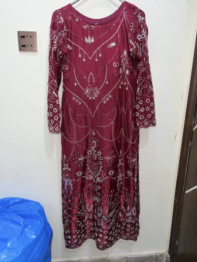 Slik long shirt with kapri with dopata mehroon bridal colour