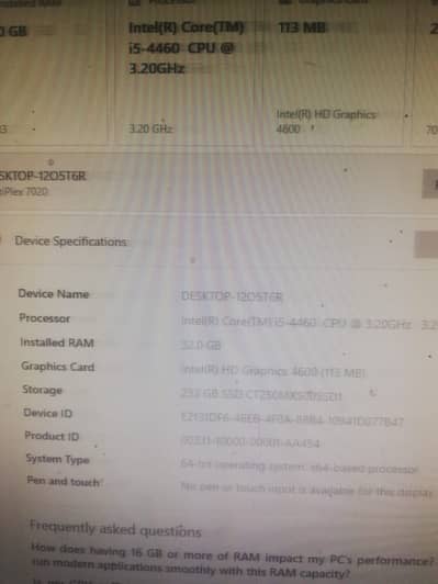 Dell OptiPlex 7020 Core i5-4th Gen @ 3.20 GHz 32GB RaM