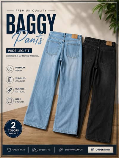 LOGIN Men's Wide Leg Baggy Jeans – Size 42/32