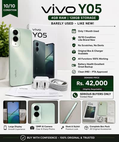 Vivo Y05 4GB RAM 128GB Storage | 10/10 Condition | Box & Charger