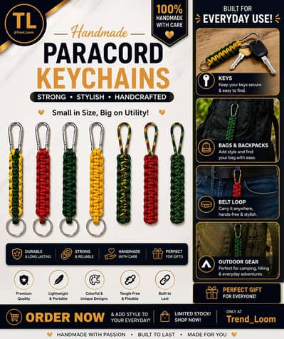 Handmade Paracord Keychain with Carabiner Clip