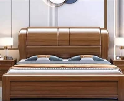Solid wood bed set king size with side tables dressing