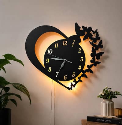  Heart Design Wooden Analogue Wall Clock