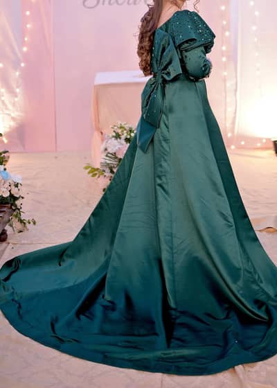 Royal Emerald Ruffled Satin Maxi Gown