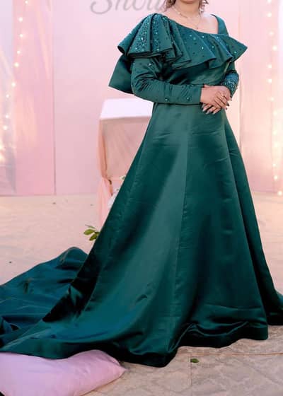 Royal Emerald Ruffled Satin Maxi Gown
