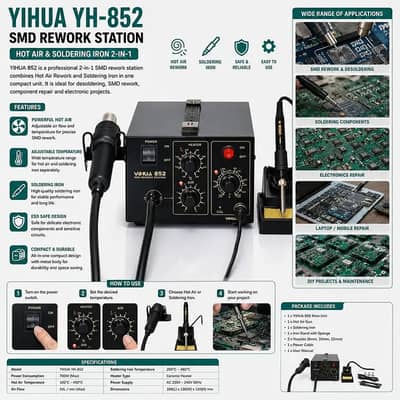 Hot Air Soldering SMD Rework station price in pakistan Yihua YH852