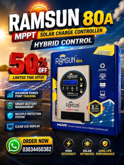 RAMSUN 80A MPPT Hybrid Solar Charge Controller | 12V/24V | Brand New