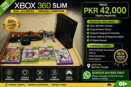 Xbox 360 Slim Original Non-Jailbreak | Kinect + Transparent Controler