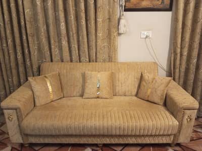 7-Seater Premium Golden Sofa Set – Excellent Condition