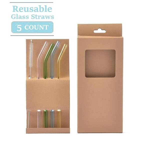 5pcs Reusable Glass Drinking Straw Set with Brush High Borosilicate Glass Straws for Smoothies Cocktails Party Bar Accessories