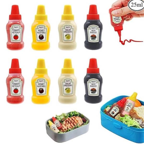 2pcs Mini Condiment Squeeze Bottles 25ml Honey/Ketchup/Soy Sauce/Salad Dressing Dispensers Lunchbox Squeezable Containers Jars