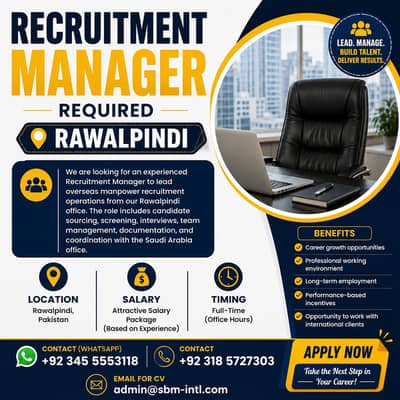 Recruitment Manager Required – Rawalpindi | Overseas Recruitment | HR