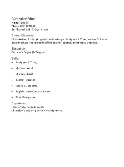 Assessment work
