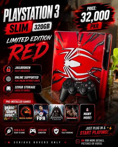 Playstation 3 320gb Limited Edition Red jailbreak / online