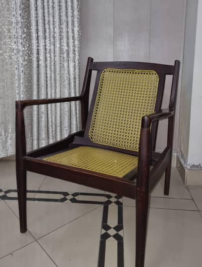 Set of 4 Vintage Solid Wooden Chairs Cane Seating