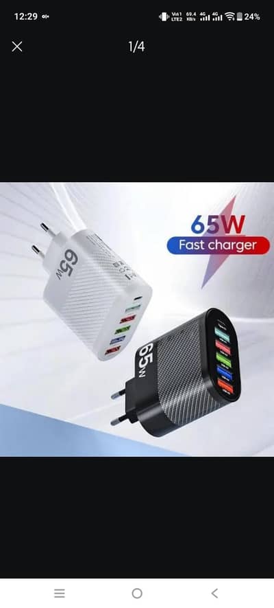 65W 6 Ports Usb Charger for Iphone Pd65W Fast Charge Charger Type C