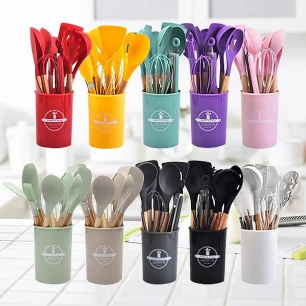 12PCS Food Grade Silicone Kitchen Cookware Utensils Turner Spatula Measuring Spoon Practical Cooking Tool Kitchenware Set