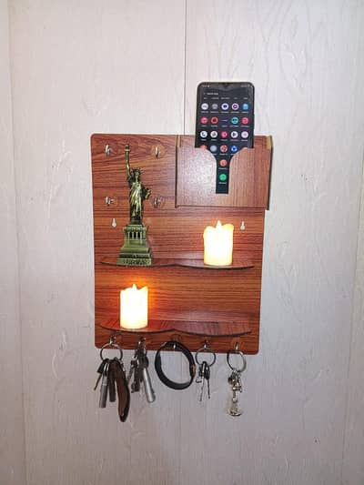 wooden wall key and phone Holder