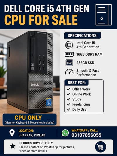 Dell Core i5 4th Gen CPU | 16GB RAM | 256GB SSD | Excellent Condition