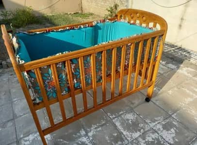 Sturdy Wooden Baby Crib with Wheels – "Free Mattress" Included
