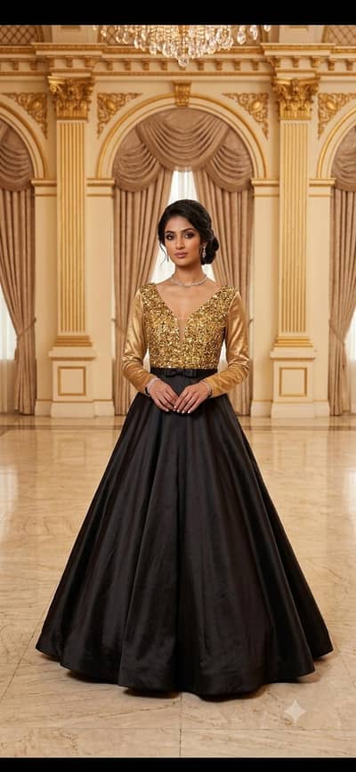 Elegant Black and Gold Party Gown