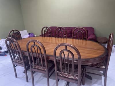 Solid Wood 8-Seater Dining Table Set – Heavy & Durable