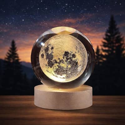 3D Galaxy Crystal Ball Lamp with Wooden LED Base - Decorative Light