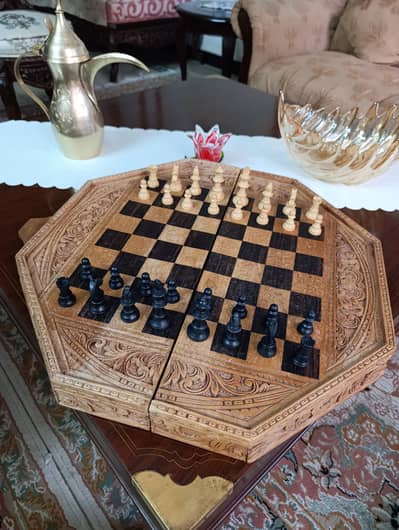 vintage hand carved wooden chess