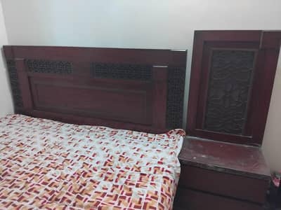 Wooden bed with 2 side tables and dressing table