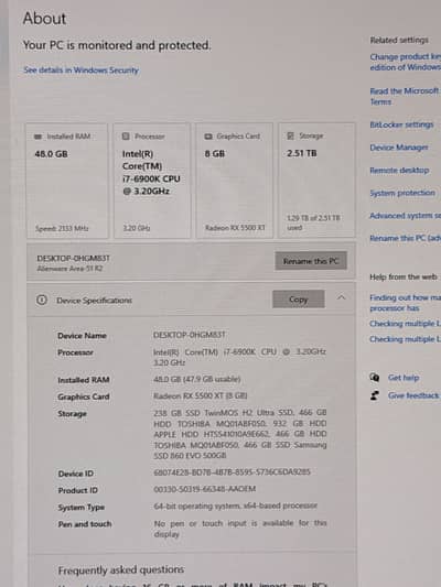 Dell Alienware Area 51 48GB RAM - 1TB HDD 512ssd