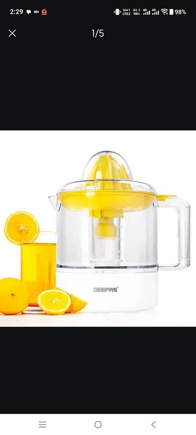 Geepas Gcj9900 25W Citrus Juicer With 1L Jug Capacity