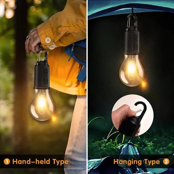 Rechargeable Camping Light, Hanging Tent Light Bulb with Hook, Dimmable LED Camping Lantern, 3 Lighting Modes Tent Lamp for Camping, Hiking, Backpacking, Emergency Outage