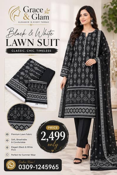 Black & White 3 Piece Lawn Suit | New Arrival