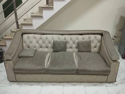 Wooden grey bed with 5 seater sofa 3+1+1