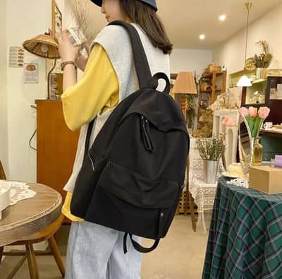 Nylon School Backpack 17" Black for Girls Boys