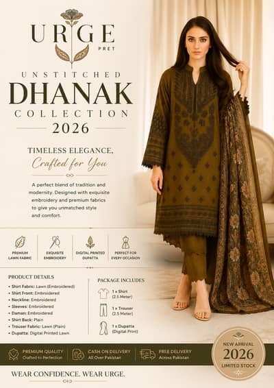 Dhanak-Luxury Embroidered Lawn – 3 Piece Unstitched Suit