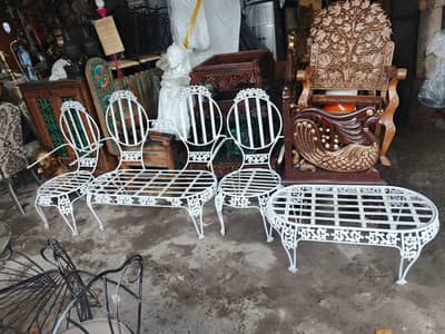 metal outdoor garden chairs cast iron imported heavy lawn  antique