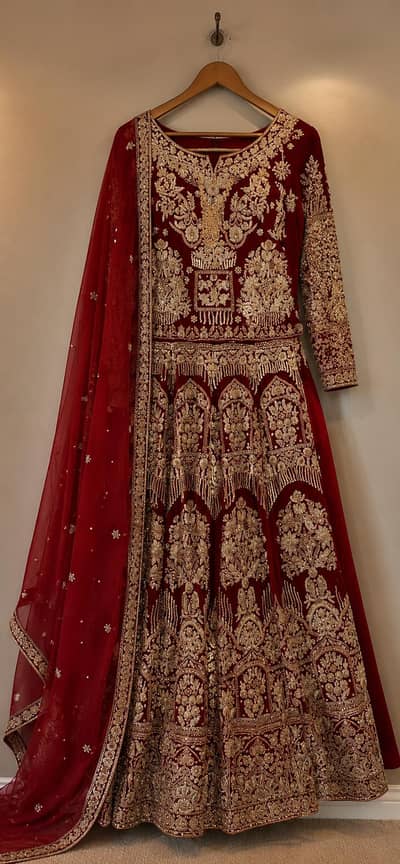 Bridal mahroon velvet lehnga
