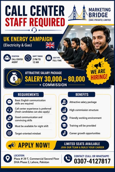 Male & Female Call Center Agents Required for UK UK Based Electricity