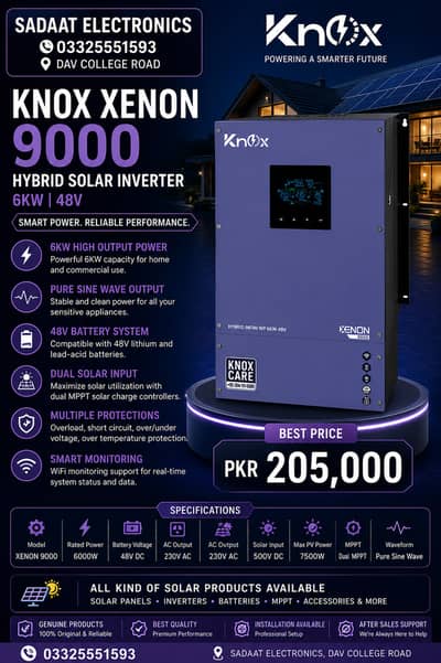 Knox Xenon 9000 Hybrid Solar Inverter 6KW 48V | Dual MPPT | Pure Sine