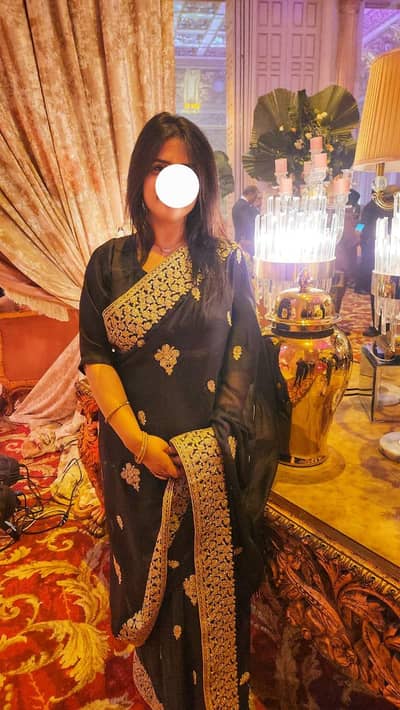 Black Silk Saree with Heavy Gold Embroidery (With Matching Blouse)