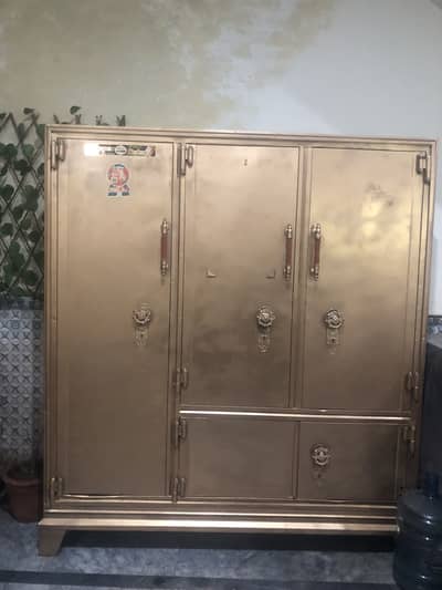 Vintage 3-Door Metal Almirah / Steel Cupboard - Golden Finish